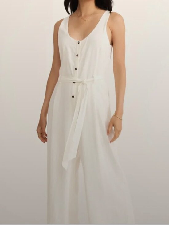 Z Supply Pants - NWOT Z Supply White Sleeveless Button-Front Jumpsuit with Tie Waist
